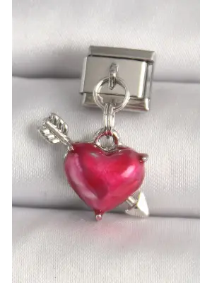 316L Çelik Gümüş Renk Kırmızı Kalp ve Ok Model Nomination Charm