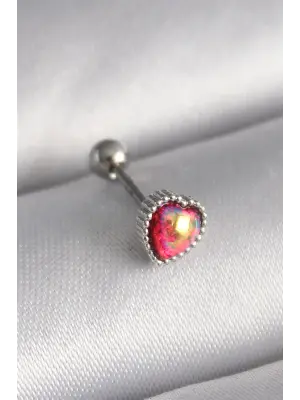 316L Çelik Gümüş Renk Kırmızı Mineli Kalp Tragus Piercing