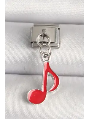 316L Çelik Gümüş Renk Kırmızı Müzik Nota Model Nomination Charm