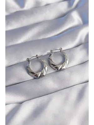   Gümüş Kıvrımlı Görünüm Geometrik Model Küpe