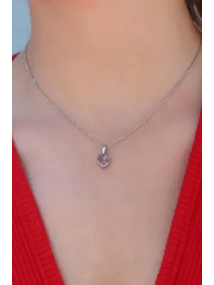  Gümüş  Kristal Kalp Figür  Çelik Kolye