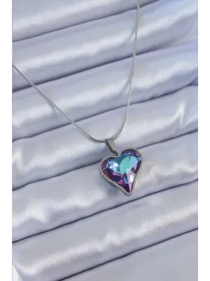  Gümüş  Kristal Taş Model  Çelik Kolye