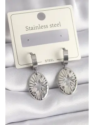   Gümüş Kutup Yıldızı İşleme Çelik Küpe