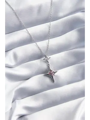 316L Çelik Gümüş Renk Kutup Yıldızı Model Zirkon Taş Detay Kadın Kolye