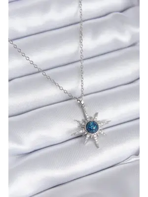  Gümüş  Kutup Yıldızı Model Zirkon Taş Detay  Çelik Kolye