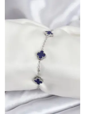 316L Çelik Gümüş Renk Lacivert Baby Boy Yonca Kadın Bileklik