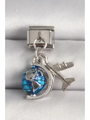 316L Çelik Gümüş Renk Mavi Dünya Uçak Model Nomination Charm