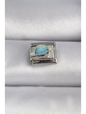 316L Çelik Gümüş Renk Mavi Gezegen Satürn İşlemeli Nomination Charm