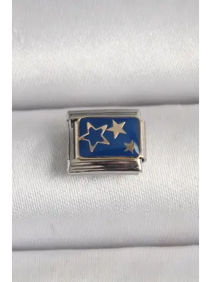 316L Çelik Gümüş Renk Mavi Gold Yıldız İşlemeli Nomination Charm