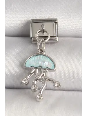 316L Çelik Gümüş Renk Mavi Mineli Deniz Anası Model Zirkon Taş Detaylı Nomination Charm