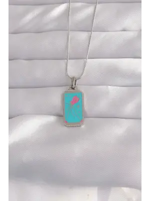  Gümüş  Mavi Mineli Tarot Çelik Kolye