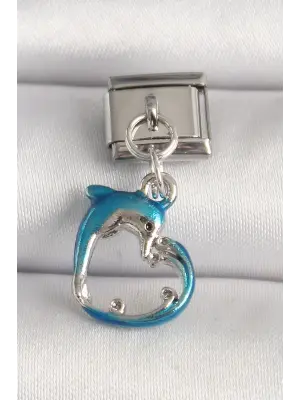 316L Çelik Gümüş Renk Mavi Yunus Model Nomination Charm