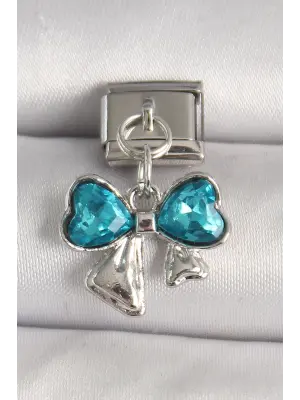 316L Çelik Gümüş Renk Mavi Zirkon Taşlı Fiyonk Model Nomination Charm