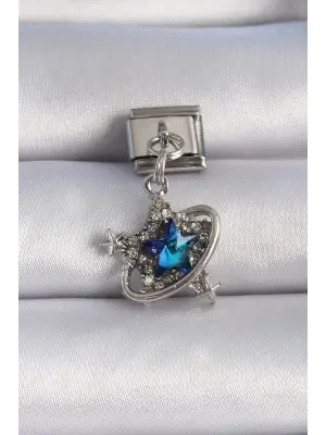 316L Çelik Gümüş Renk Mavi Zirkon Taşlı Sallantı Yıldız Figür Nomination Charm