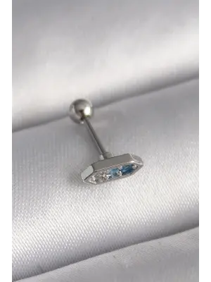 316L Çelik Gümüş Renk Mavi Zirkon Taşlı Tragus Piercing