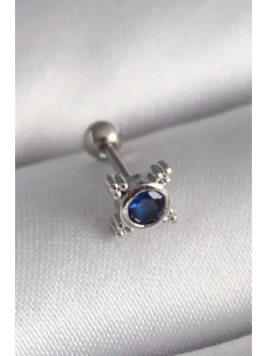 316L Çelik Gümüş Renk Mavi Zirkon Taşlı Tragus Piercing