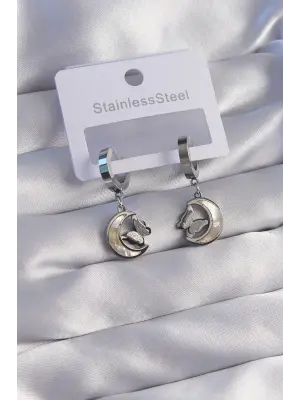   Gümüş Mineli Ay Figürlü Kelebek Küpe