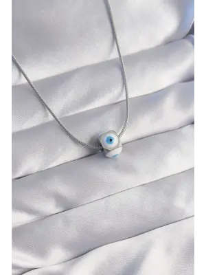  Gümüş  Mineli Nazar Model Çelik Kolye