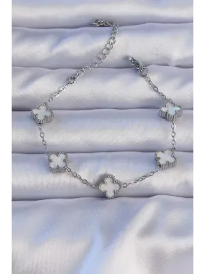 316L Çelik Gümüş Renk Mineli Yonca Model Bileklik