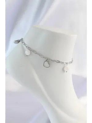 316L Çelik Gümüş Renk Minimal Kalp Detaylı Halhal