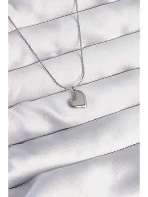  Gümüş  Minimal Kalp Tasarımlı Çelik Kolye