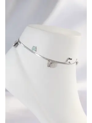 316L Çelik Gümüş Renk Minimal Kelebekli Halhal