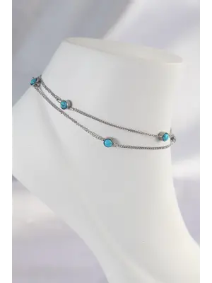 316L Çelik Gümüş Renk Minimal Mavi Taş Tasarımlı Halhal