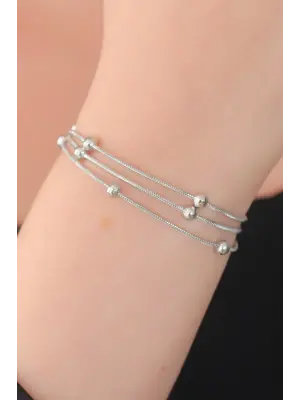 316L Çelik Gümüş Renk Minimal Top Figür Kadın Bileklik