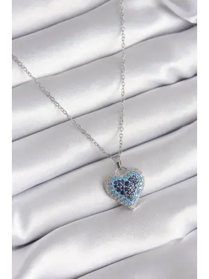  Gümüş  Nazar Boncuk Kalp Model  Çelik Kolye