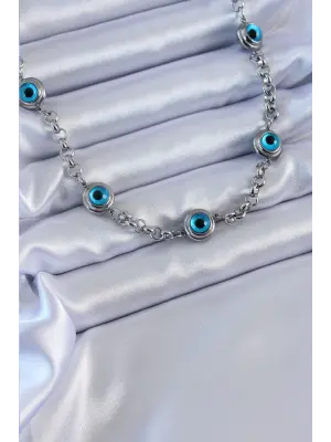  Gümüş  Nazar Boncuk Model  Çelik Kolye