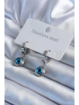   Gümüş Nazar Boncuk Model Çelik Küpe