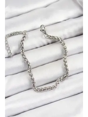 316L Çelik Gümüş Renk Örgü Zincir Erkek Bileklik