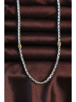 316L Çelik Gümüş Renk Parçalı Gold Detay Spiga Kolye