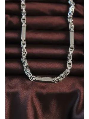 316L Çelik Gümüş Renk Parçalı Kral Zincir Kolye