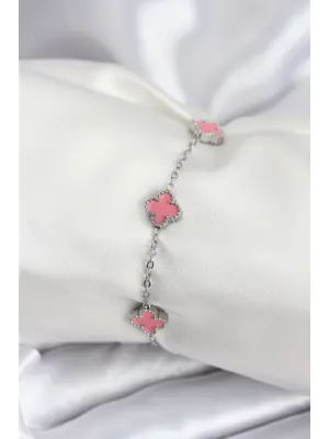 316L Çelik Gümüş Renk Pembe Baby Boy Yonca Kadın Bileklik