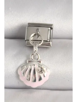 316L Çelik Gümüş Renk Pembe Deniz Kabuğu Model Zirkon Taş Detay Nomination Charm