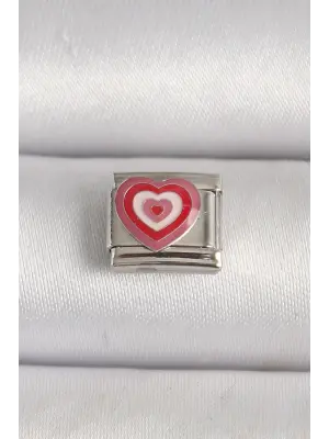 316L Çelik Gümüş Renk Pembe Kalp İşlemeli Nomination Charm