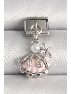 316L Çelik Gümüş Renk Pembe Midye Model Deniz Yıldızı Detay Nomination Charm