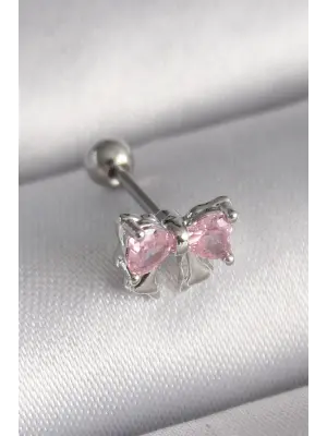 316L Çelik Gümüş Renk Pembe Zirkon Taşlı Fiyonk Tragus Piercing