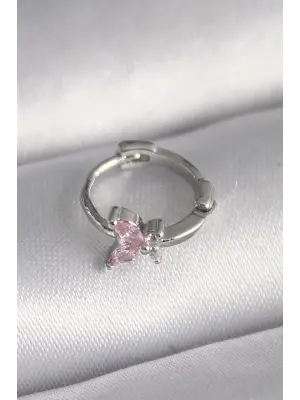 316L Çelik Gümüş Renk Pembe Zirkon Taşlı Kelebek Model Tragus Piercing