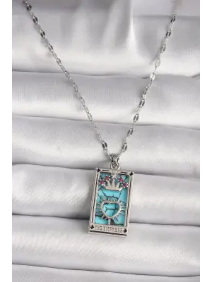  Gümüş  Pembe Zirkon Taşlı Taç Kalp Portre Model  Kole