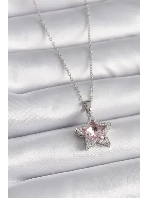  Gümüş  Pembe Zirkon Taşlı Yıldız Model  Koyle