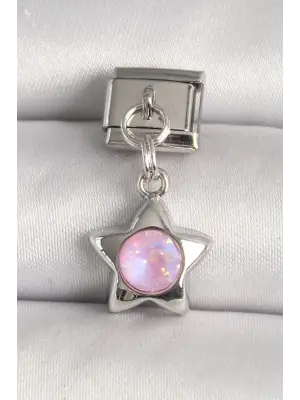 316L Çelik Gümüş Renk Pembe Zirkon Taşlı Yıldız Model Nomination Charm