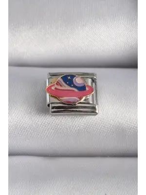 316L Çelik Gümüş Renk Renkli Satürn Gezegen İşleme Nomination Charm