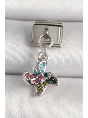 316L Çelik Gümüş Renk Renkli Zirkon Taşlı Nomination Charm