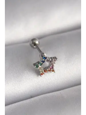 316L Çelik Gümüş Renk Renkli Zirkon Taşlı Yıldız Model Tragus Piercing