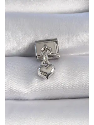 316L Çelik Gümüş Renk Sallantı 3D Kalp Figür Nomination Charm