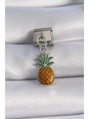 316L Çelik Gümüş Renk Sallantı Ananas Figür Nomination Charm