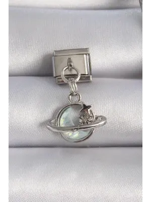 316L Çelik Gümüş Renk Sallantı Beyaz Mineli Hilal Yıldız Figür Zirkon Taşlı Nomination Charm