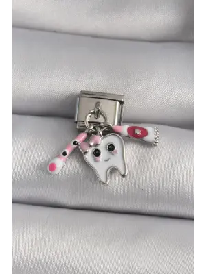 316L Çelik Gümüş Renk Sallantı Diş Model Nomination Charm